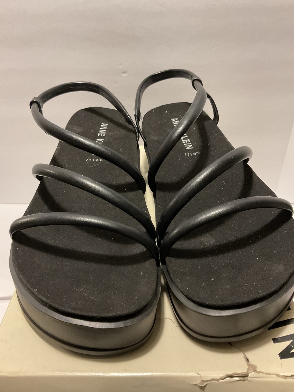 NWT- Anne Klein Vance Black Multi-Strap Platform Sandals, Sz 8.5M